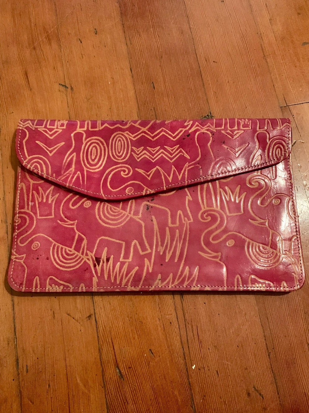 Red Leather Envelope Clutch